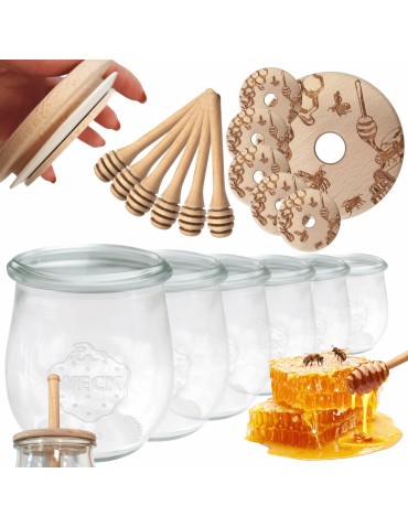 Słoiki na miód WECK zestaw słoików do miodu z nabierakiem 220ml W2 6szt EKO