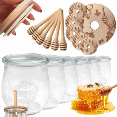 Słoiki na miód WECK zestaw słoików do miodu z nabierakiem 220ml W2 6szt EKO