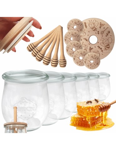 Słoiki na miód WECK zestaw słoików do miodu z nabierakiem 220ml W1 6szt EKO