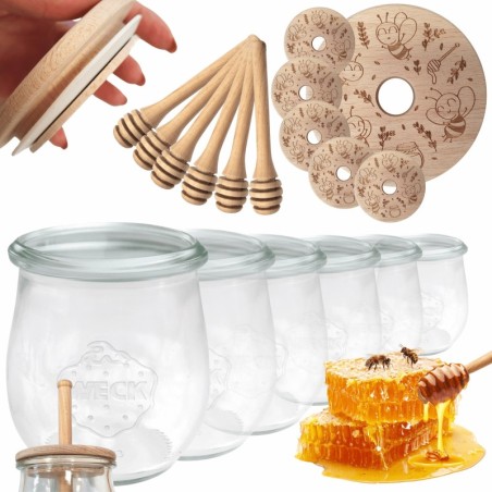 Słoiki na miód WECK zestaw słoików do miodu z nabierakiem 220ml W1 6szt EKO