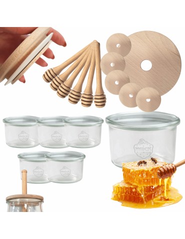 Słoiki na miód WECK zestaw słoików do miodu z nabierakiem 200ml W5 6szt EKO