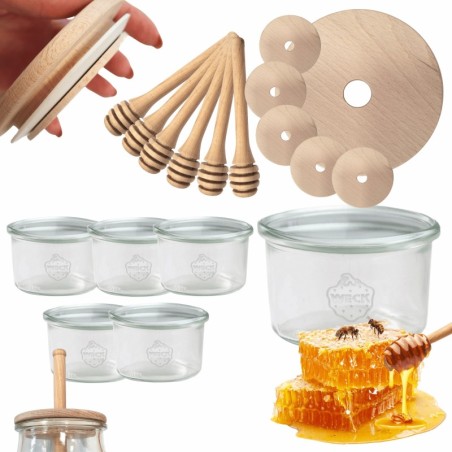 Słoiki na miód WECK zestaw słoików do miodu z nabierakiem 200ml W5 6szt EKO