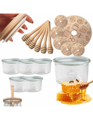 Słoiki na miód WECK zestaw słoików do miodu z nabierakiem 200ml W4 6szt EKO