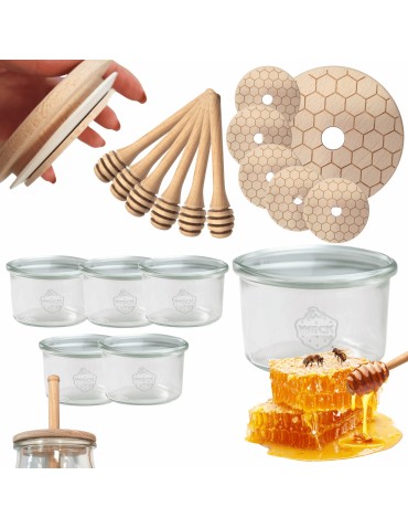 Słoiki na miód WECK zestaw słoików do miodu z nabierakiem 200ml W3 6szt EKO