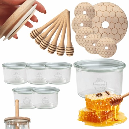 Słoiki na miód WECK zestaw słoików do miodu z nabierakiem 200ml W3 6szt EKO