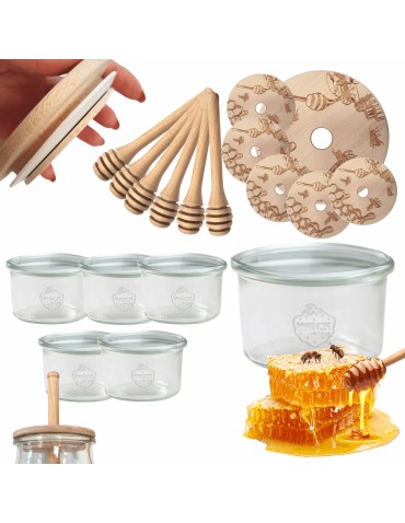 Słoiki na miód WECK zestaw słoików do miodu z nabierakiem 200ml W2 6szt EKO