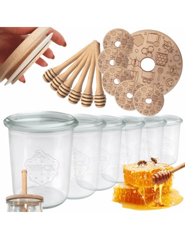 Słoiki na miód WECK zestaw słoików do miodu z nabierakiem 160ml W4 6szt EKO