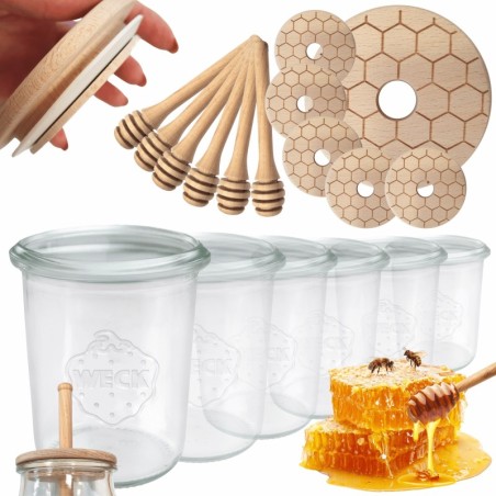 Słoiki na miód WECK zestaw słoików do miodu z nabierakiem 160ml W3 6szt EKO