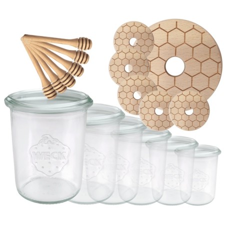 Słoiki na miód WECK zestaw słoików do miodu z nabierakiem 160ml W3 6szt EKO