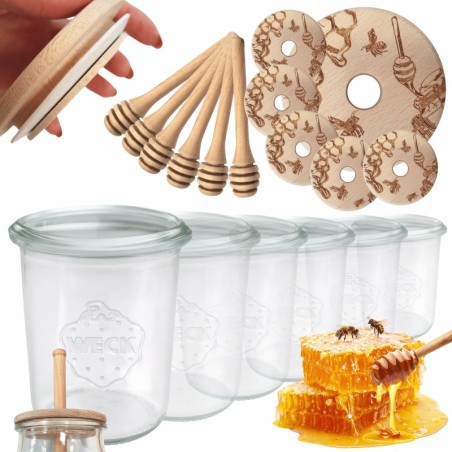 Słoiki na miód WECK zestaw słoików do miodu z nabierakiem 160ml W2 6szt EKO