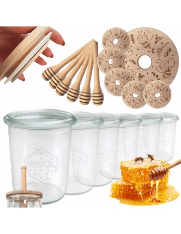 Słoiki na miód WECK zestaw słoików do miodu z nabierakiem 160ml W1 6szt EKO