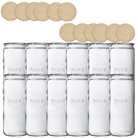 Słoiki Weck 1,575l wazon 1575 MOLD żaroodporne drewniane wieka 12szt CYLINDER