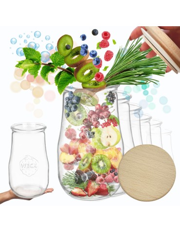 Słoiki Weck 2700ml 2,7l wazon TULIP żaroodporne drewniane wieka 6szt weki