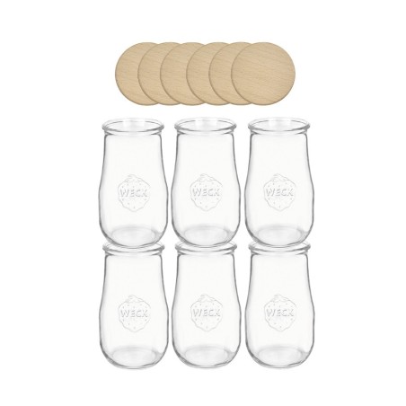 Słoiki Weck 2700ml 2,7l wazon TULIP żaroodporne drewniane wieka 6szt weki