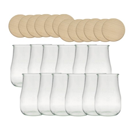 Słoiki Weck 1750ml 1,75l wazon TULIP żaroodporne drewniane wieka 12szt słój