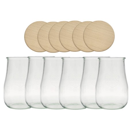 Słoiki Weck 1,75l 1750 ml wazon TULIP żaroodporne drewniane wieka 6szt słój