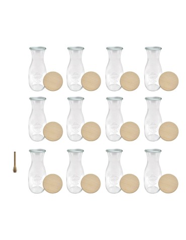 Słoiki WECK 12szt/ drewniane wieko, nabierak KARAFKA 1l 1062ml BUTELKA - produkt 2