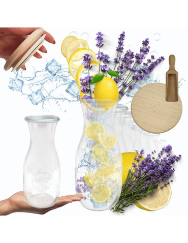 Słoiki WECK 12szt/ drewniane wieko, miarka KARAFKA 1l 1062ml BUTELKA