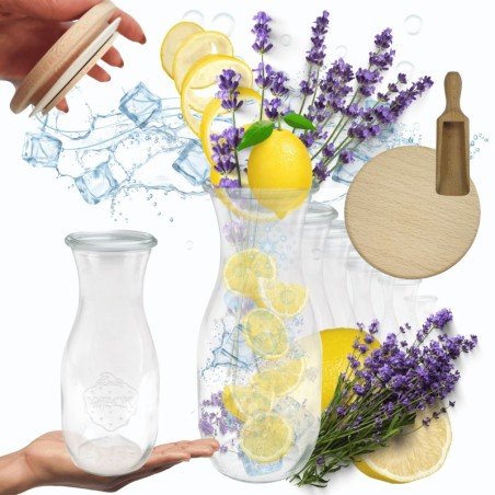 Słoiki WECK 12szt/ drewniane wieko, miarka KARAFKA 1l 1062ml BUTELKA