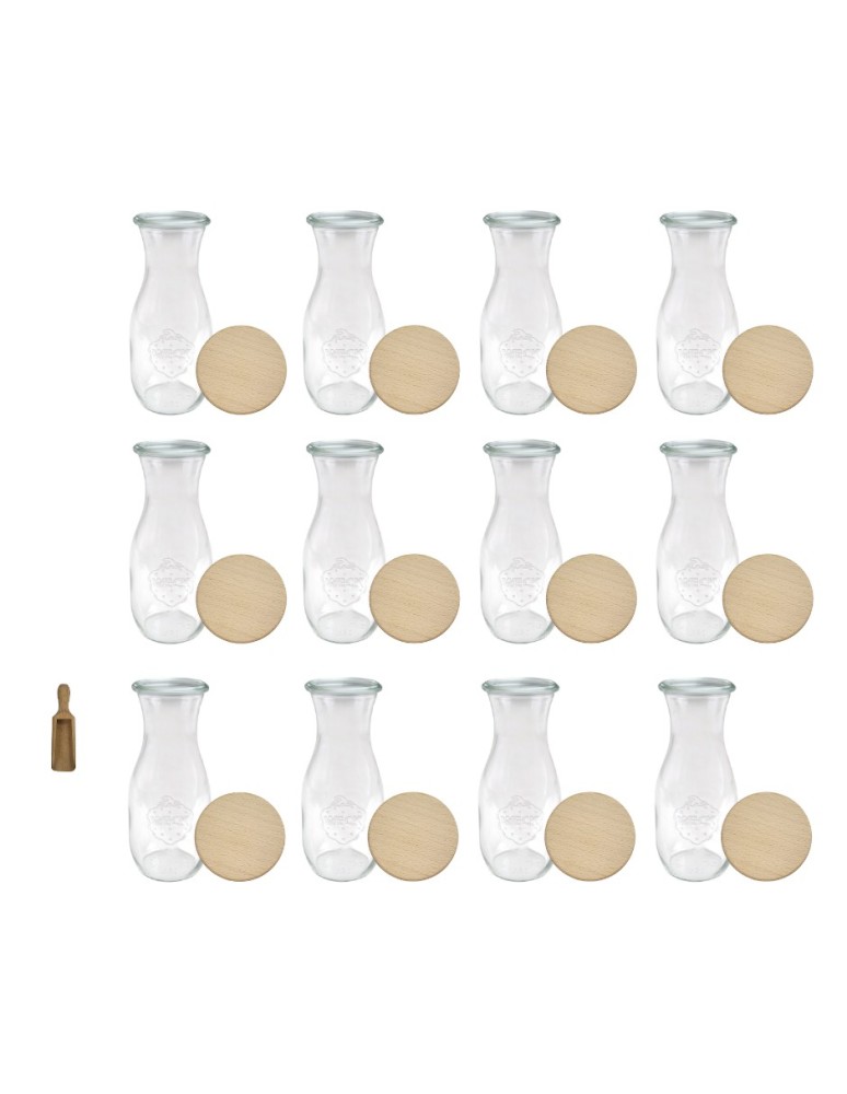 Słoiki i butelki - Słoiki WECK 12szt/ drewniane wieko, miarka KARAFKA 1l 1062ml BUTELKA - product MODO24.PL 2