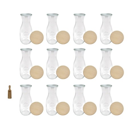 Słoiki WECK 12szt/ drewniane wieko, miarka KARAFKA 1l 1062ml BUTELKA