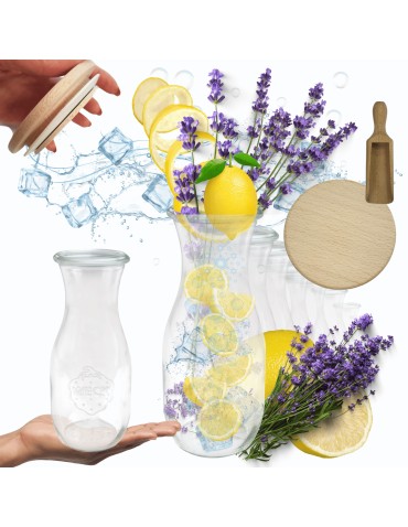 Słoiki WECK 6szt/ drewniane wieko, miarka KARAFKA 1l 1062ml BUTELKA