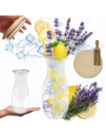 Słoiki WECK / drewniane wieko, miarka KARAFKA 1l 1062ml BUTELKA