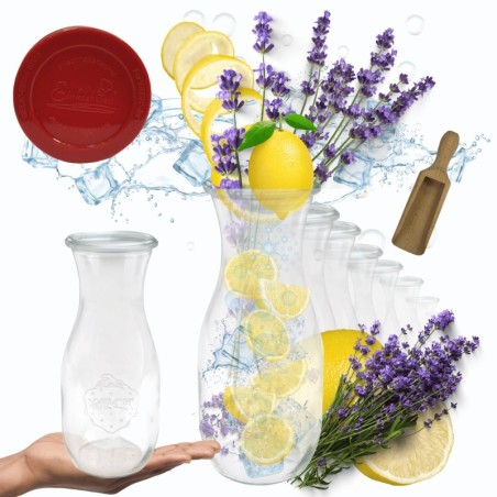 Słoiki WECK 6szt/ silikonowe wieko, miarka KARAFKA 1l 1062ml BUTELKA