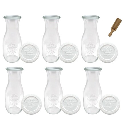 Słoiki WECK 6szt/ plastikowe wieko, miarka KARAFKA 1l 1062ml BUTELKA