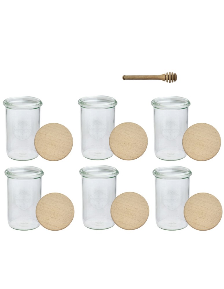 Słoiki i butelki - Słoiki WECK 6szt/ drewniane wieko, nabierak słoik 1050ml 1l MOLD - product MODO24.PL 2