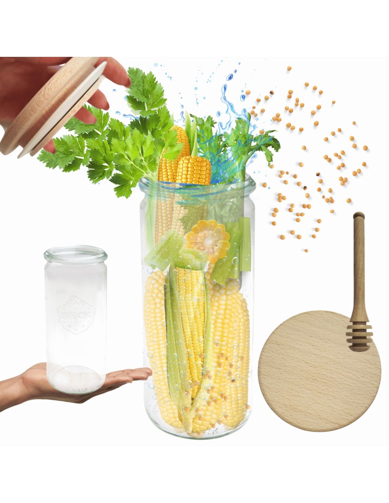 Słoiki i butelki - Słoiki WECK / drewniane wieko, nabierak słoik 1040ml 1l CYLINDER - produkt MODO24.PL 1