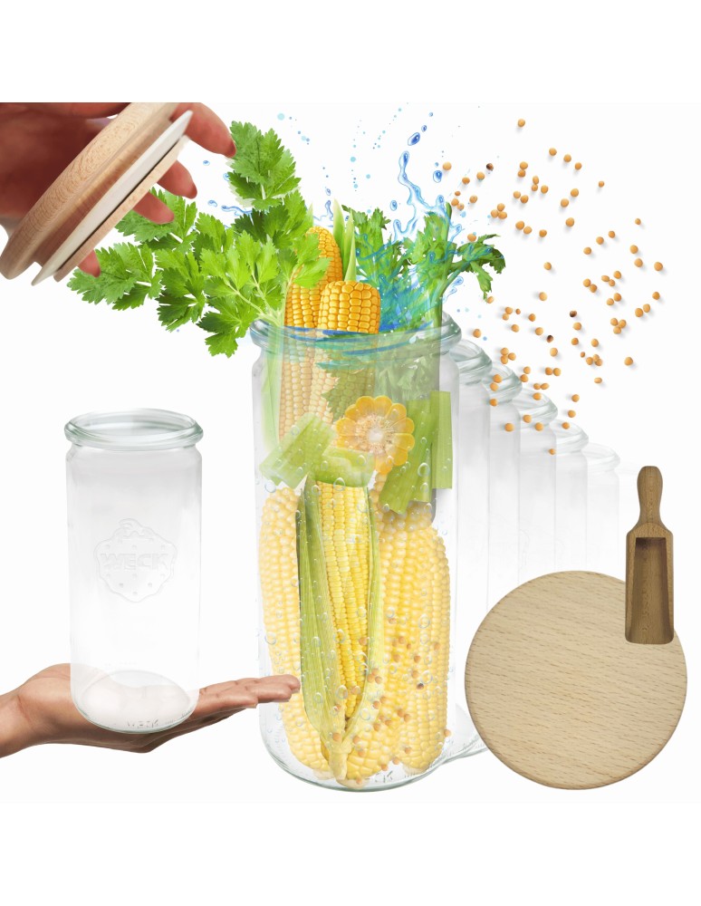 Słoiki i butelki - Słoiki WECK 12szt/ drewniane wieko, miarka słoik 1040ml 1l CYLINDER - produkt MODO24.PL 1