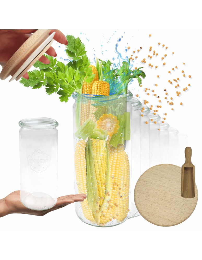 Słoiki i butelki - Słoiki WECK 6szt/ drewniane wieko, miarka słoik 1040ml 1l CYLINDER - produkt MODO24.PL 1