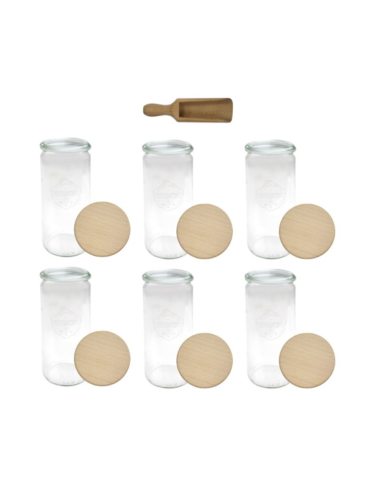 Słoiki i butelki - Słoiki WECK 6szt/ drewniane wieko, miarka słoik 1040ml 1l CYLINDER - product MODO24.PL 2