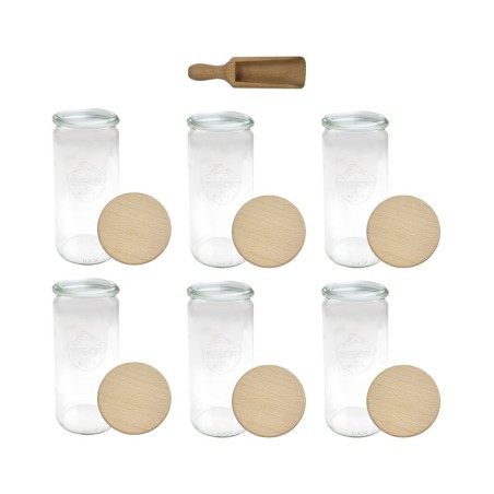 Słoiki WECK 6szt/ drewniane wieko, miarka słoik 1040ml 1l CYLINDER