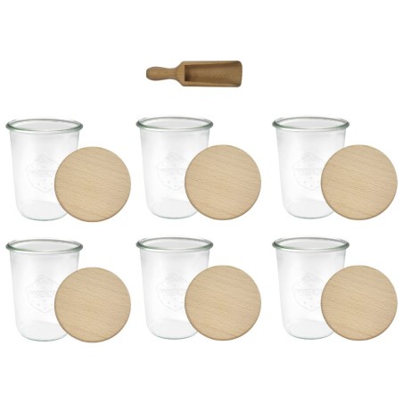 Słoiki WECK 6szt/ drewniane wieko, miarka słoik 850ml MOLD