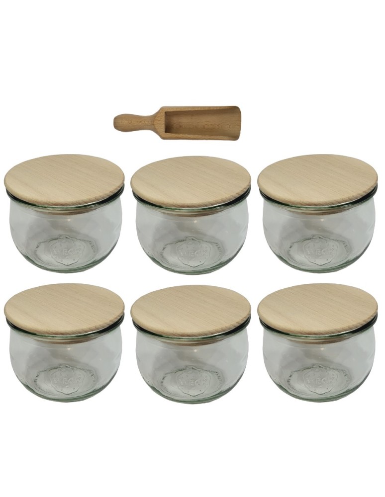 Słoiki i butelki - Słoiki WECK 6szt/ drewniane wieko, miarka słoik 580ml TULIP - product MODO24.PL 2