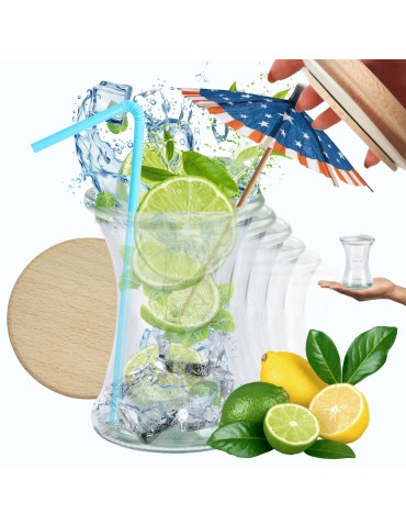 Słoiki Weck 370ml pucharek DELI żaroodporne drewniane wieka 12szt SOLIDNE