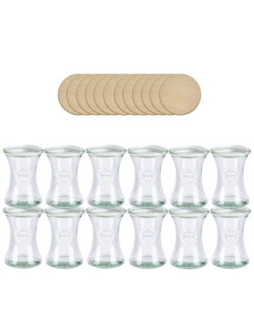 Słoiki Weck 370ml pucharek DELI żaroodporne drewniane wieka 12szt SOLIDNE - produkt 2