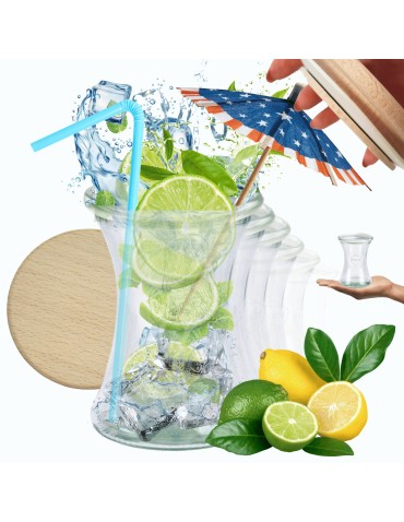 Słoiki Weck 370ml pucharek DELI żaroodporne drewniane wieka 6szt SOLIDNE