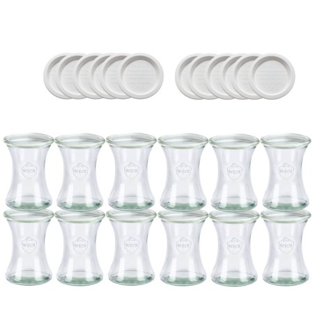 Słoiki Weck 370ml szklanka DELI żaroodporne weki plastikowe wieka 12szt