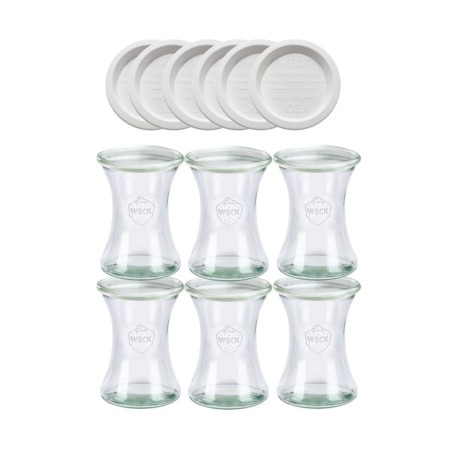 Słoiki Weck 370ml pucharek DELI żaroodporne weki plastikowe wieka 6szt