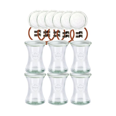 Słoiki Weck 370ml pucharek DELI żaroodporne dżem zapinki wieko gumka 6szt