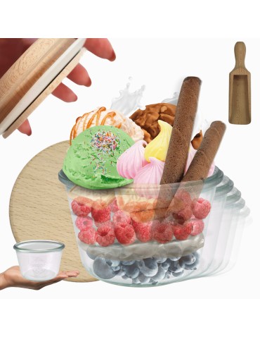 Słoiki WECK 6szt/ drewniane wieko, miarka słoik 370ml MOLD