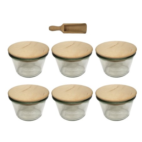 Słoiki WECK 6szt/ drewniane wieko, miarka słoik 370ml MOLD