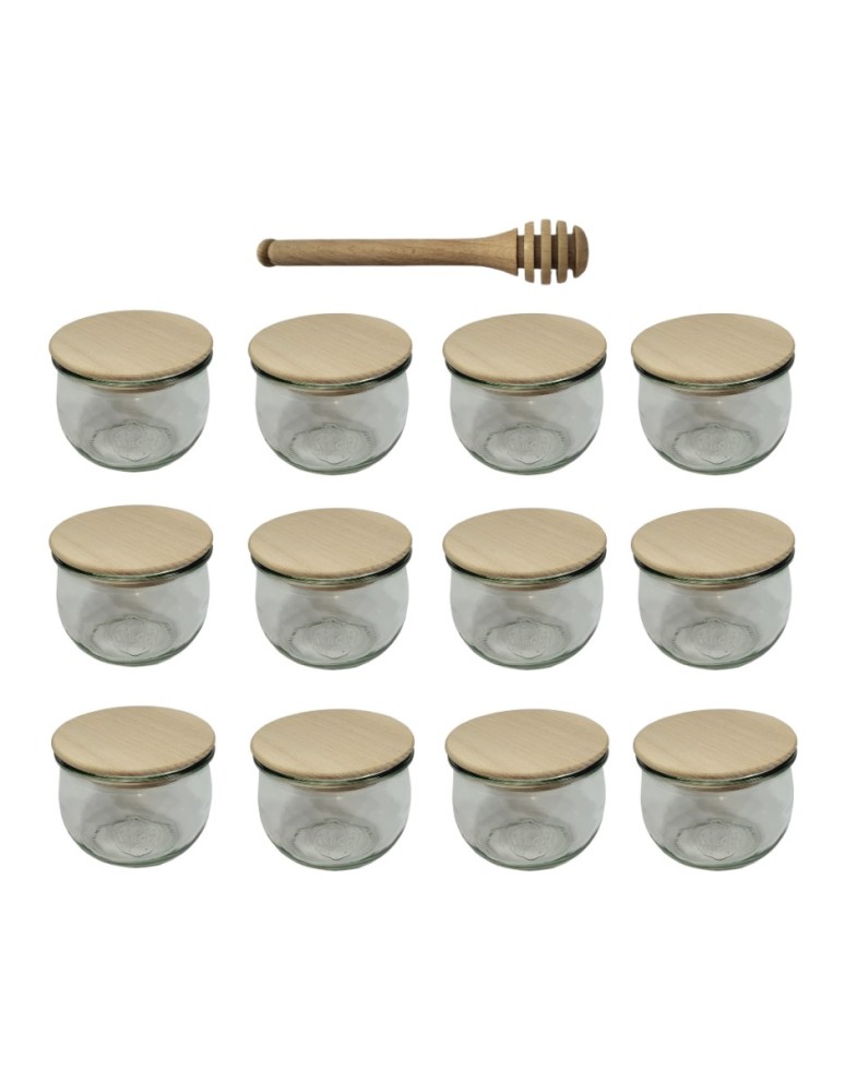 Słoiki i butelki - Słoiki WECK 12szt/ drewniane wieko, nabierak słoik 370ml TULIP - product MODO24.PL 2