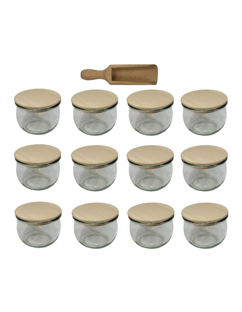 Słoiki i butelki - Słoiki WECK 12szt/ drewniane wieko, miarka słoik 370ml TULIP - product MODO24.PL 2