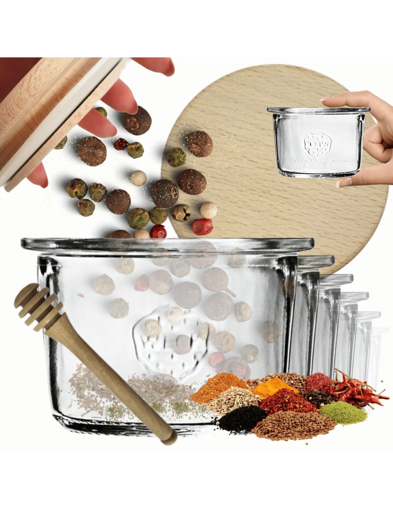 Słoiki weck - Słoiki Weck 80ml przetwory MOLD żaroodporne drewniane wieka 6szt nabierak - produkt MODO24.PL 1