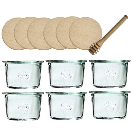 Słoiki Weck 80ml przetwory MOLD żaroodporne drewniane wieka 6szt nabierak