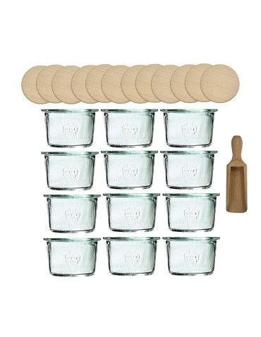 Słoiki Weck 80ml przetwory MOLD żaroodporne drewniane wieka 12szt miarka - produkt 2